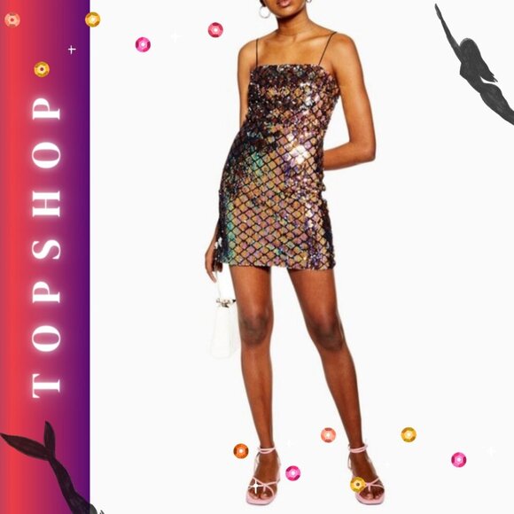 Topshop US 2 Multicolored Mirror Sequin Bodycon Cocktail Party Dress - Picture 1 of 11